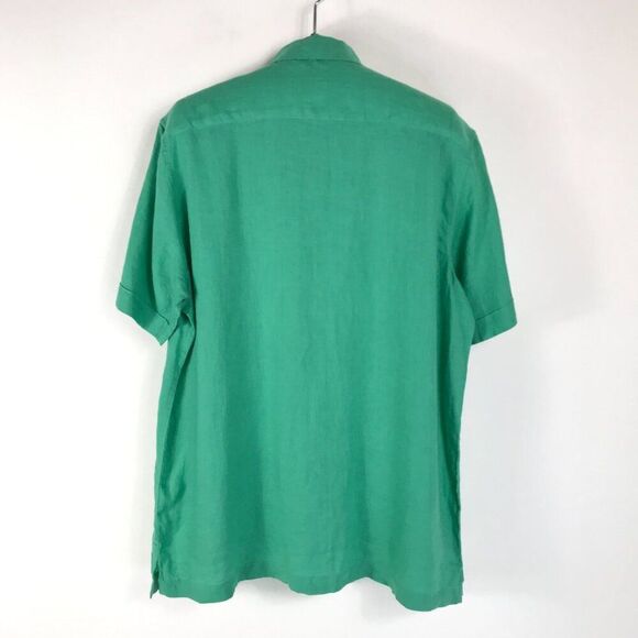 Club Room Luxury Linen Button Up Shirt Men's Size Medium Green Short Sleeve - Picture 5 of 11